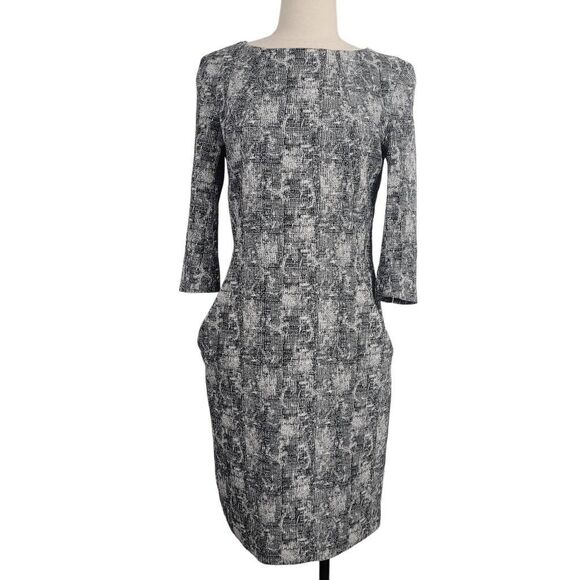 MM Lafleur Etsuko Sheath Dress Sz 10 Crackle Black White Workwear Office Career - Picture 3 of 12